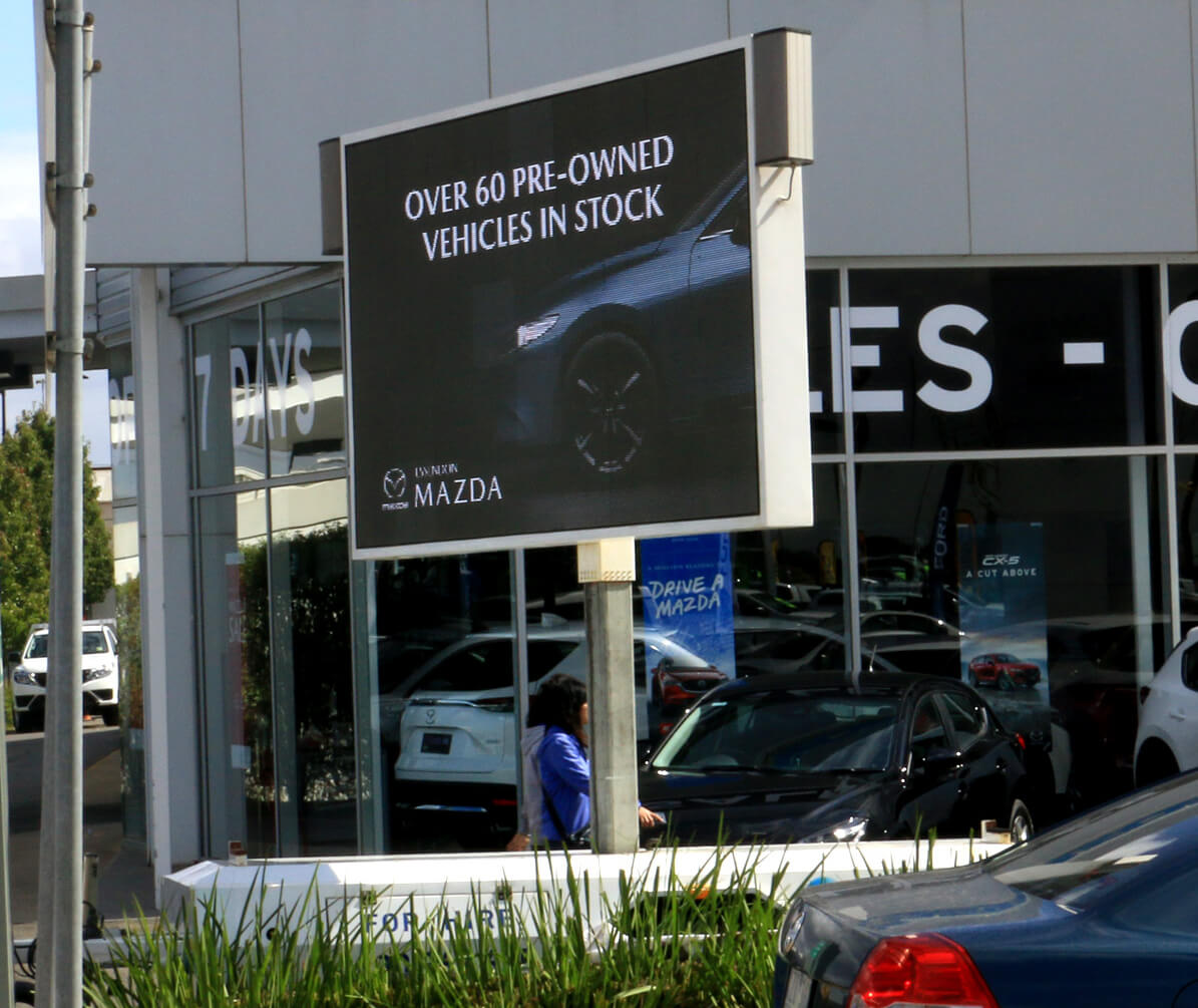 Mobile LED billboard promoting a Mazda dealership